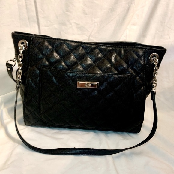 Jones New York Purse Black Quilted Silver Hardware Large Multiple Pockets Bag - Picture 1 of 16